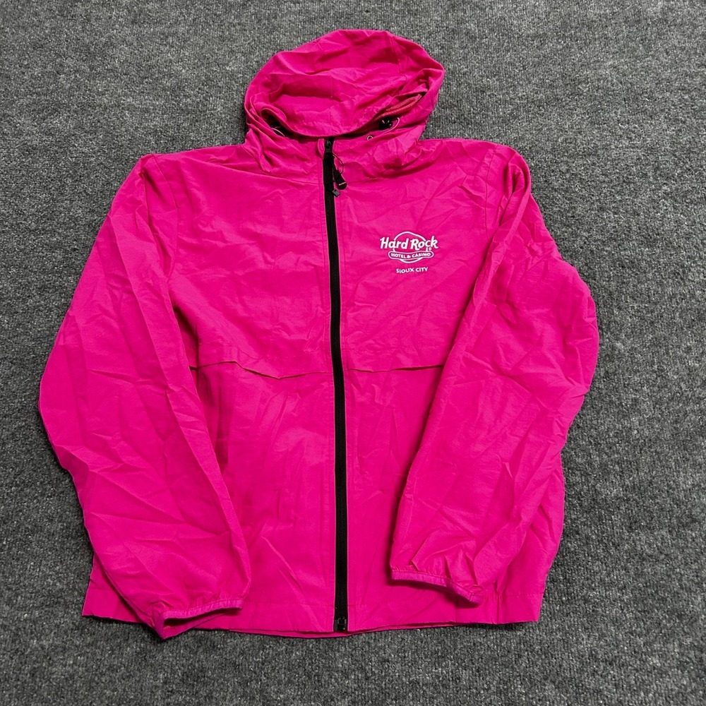 Hard Rock Windbreaker Jacket Womens Size S Pink Sioux City Full Zip Hooded Mesh